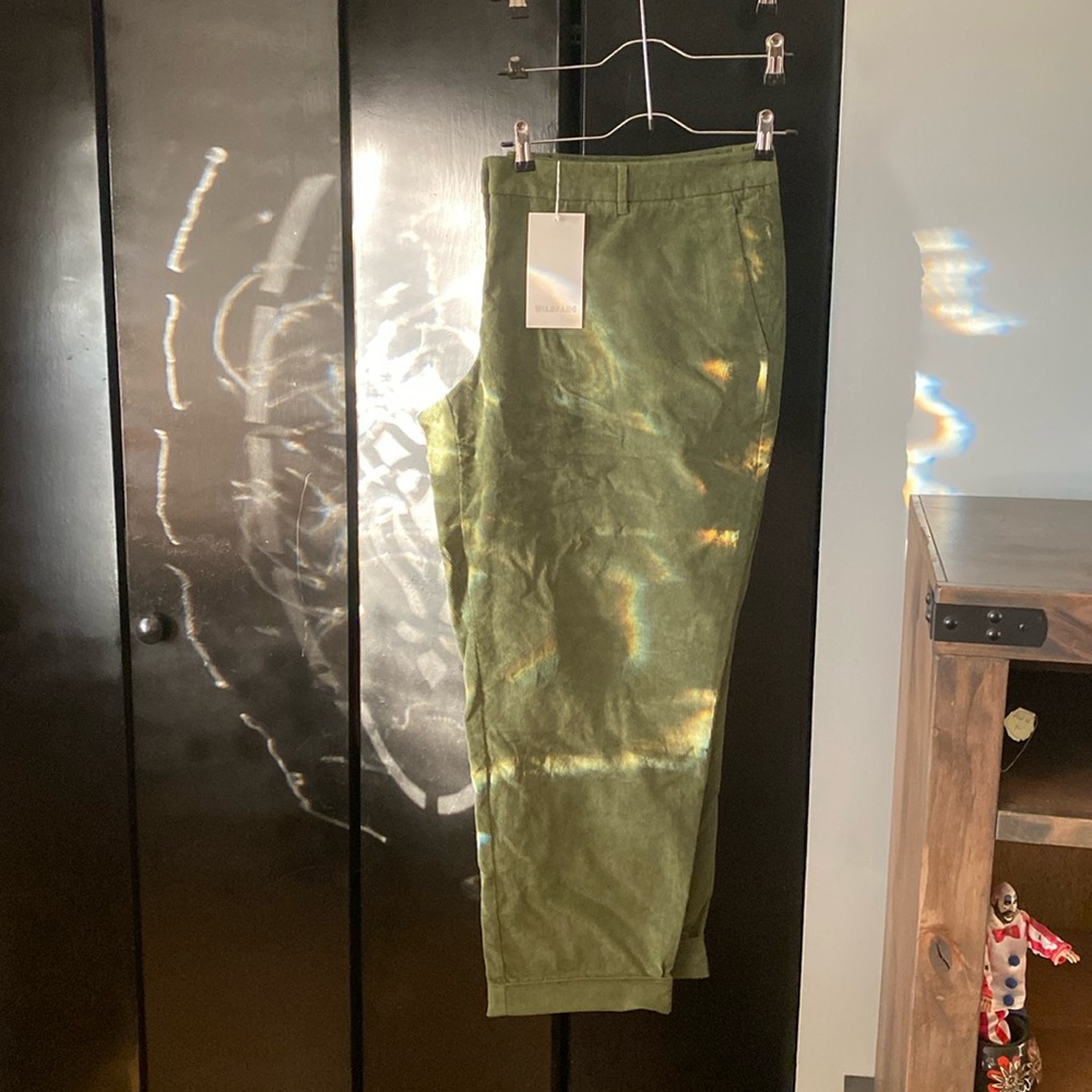 Wildfang Essential Corduroy Trouser, Olive Green, Tapered Leg with Rollable Cuff